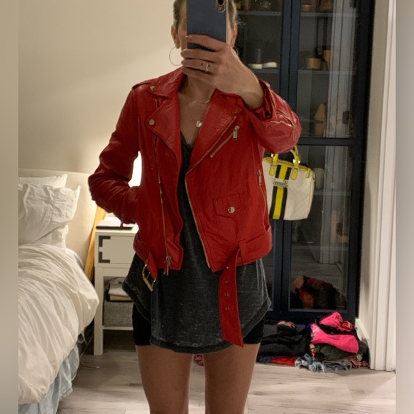 Like new Michael Kors red leather moto jacket - Picture 10 of 12